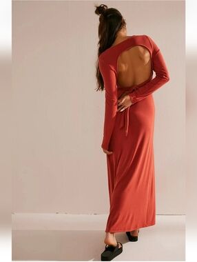 Free People Beach Womens Maxi Dress NWT Aubre Open-Back Backless Orange Large